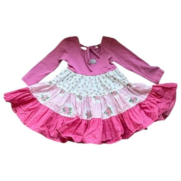 Eleanor Rose Britney Dress Girls Size 3 - 4 Cotton Pink Rose Floral Tiered - Picture 5 of 11